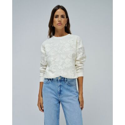 Salsa Jeans Sudadera de mujer con bordados florales. (36) Crudo mujer Salsa Jeans Sudadera de mujer con bordados florales. (36) Crudo mujer