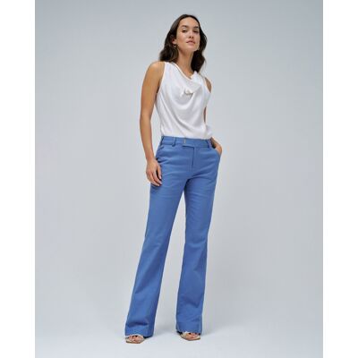 Salsa Jeans Pantalón chino de mujer flare de iro alto en lino. (34 - Largo 32) Azul mujer Salsa Jeans Pantalón chino de mujer flare de iro alto en lino. (34 - Largo 32) Azul mujer