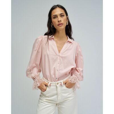 Salsa Jeans Camisa con encaje de mujer de manga larga abullonada. (46) Rosa claro mujer Salsa Jeans Camisa con encaje de mujer de manga larga abullonada. (46) Rosa claro mujer