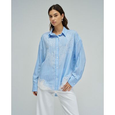 Salsa Jeans Camisa de rayas con encaje de mujer. (S) Azul mujer Salsa Jeans Camisa de rayas con encaje de mujer. (S) Azul mujer