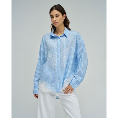 Salsa Jeans Camisa de rayas con encaje de mujer. (L) Azul mujer Salsa Jeans Camisa de rayas con encaje de mujer. (L) Azul mujer