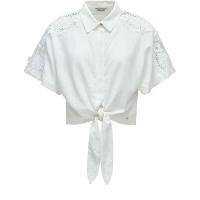 Salsa Jeans Camisa con encaje y lino de mujer. (S) Blanco mujer Salsa Jeans Camisa con encaje y lino de mujer. (S) Blanco mujer