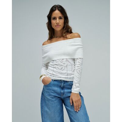 Salsa Jeans Camiseta de punto con jacquard de mujer. (M) Blanco mujer Salsa Jeans Camiseta de punto con jacquard de mujer. (M) Blanco mujer