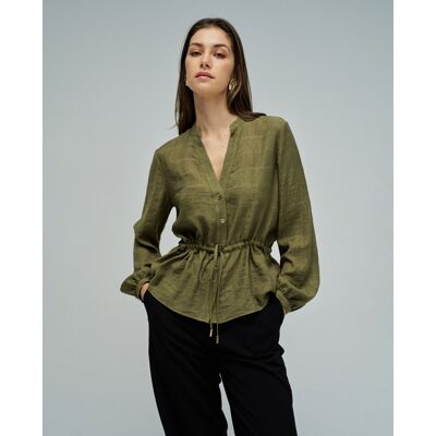 Salsa Jeans Blusa texturada con cinturón de mujer. (36) Verde Oliva mujer Salsa Jeans Blusa texturada con cinturón de mujer. (36) Verde Oliva mujer