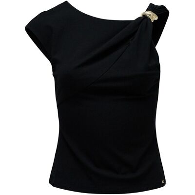 Salsa Jeans Top con escote asimétrico de mujer. (M) Negro mujer Salsa Jeans Top con escote asimétrico de mujer. (M) Negro mujer