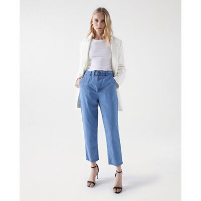 Salsa Jeans Pantalón recto de mujer tipo chino cropped slim en lightdenim. (36 - Largo 28) Azul mujer Salsa Jeans Pantalón recto de mujer tipo chino cropped slim en lightdenim. (36 - Largo 28) Azul mujer
