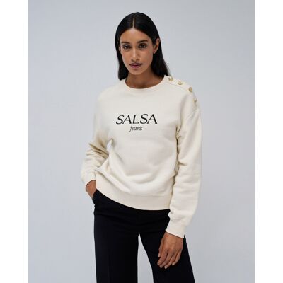 Salsa Jeans Sudadera de mujer con logo y botones decorativos. (34) Crema mujer Salsa Jeans Sudadera de mujer con logo y botones decorativos. (34) Crema mujer