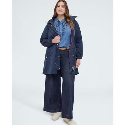 Fiorella Rubino Parka de mujer largo con capucha bolsillos con cremallera y cordón ajustable en la cintura. (48) Azul mujer Fiorella Rubino Parka de mujer largo con capucha bolsillos con cremallera y cordón ajustable en la cintura. (48) Azul mujer
