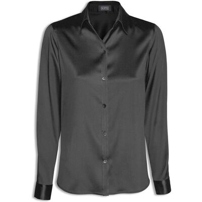 Mirto Blusa de mujer lisa en seda elástica. (XL) Negro mujer Mirto Blusa de mujer lisa en seda elástica. (XL) Negro mujer