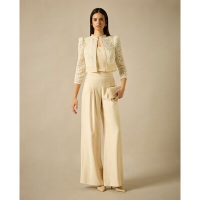 Sonia Peña Conjunto de top con escote cuadrado , pantalón palazzo con tablas y cinturilla alta. (44) Beige mujer Sonia Peña Conjunto de top con escote cuadrado , pantalón palazzo con tablas y cinturilla alta. (44) Beige mujer