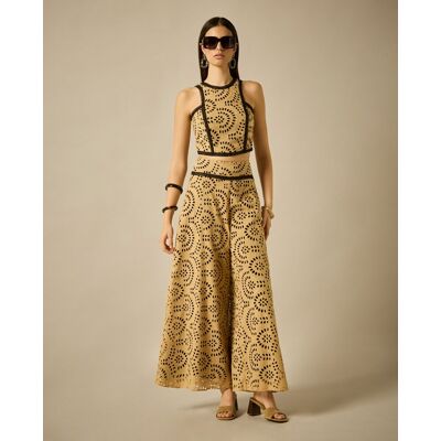 Sonia Peña Conjunto de top con escote halter y pantalones anchos con adornos de pasamanería. (42) Camel mujer Sonia Peña Conjunto de top con escote halter y pantalones anchos con adornos de pasamanería. (42) Camel mujer