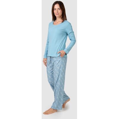 Massana Camiseta de pijama de mujer de manga larga con cuello redondo. (46) Azul celeste mujer Massana Camiseta de pijama de mujer de manga larga con cuello redondo. (46) Azul celeste mujer