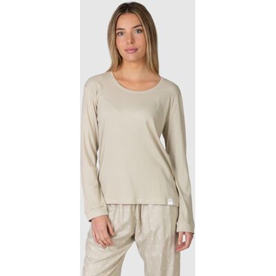 Massana Camiseta de pijama de mujer de manga larga con cuello redondo. (46) Piedra mujer Massana Camiseta de pijama de mujer de manga larga con cuello redondo. (46) Piedra mujer