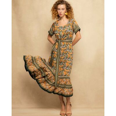 Niza Vestido midi estampado de inspiración bohemia. (42) Verde mujer Niza Vestido midi estampado de inspiración bohemia. (42) Verde mujer