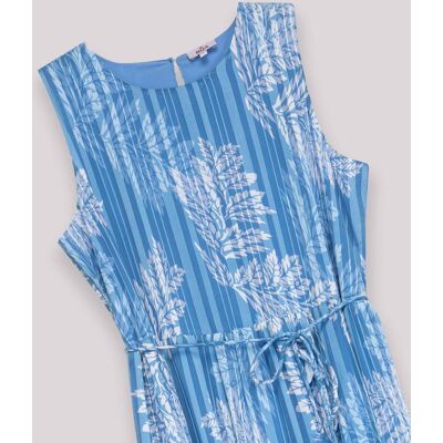 Niza Vestido largo estampado sin mangas con cinturón. (38) Azul mujer Niza Vestido largo estampado sin mangas con cinturón. (38) Azul mujer