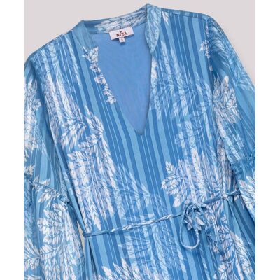 Niza Vestido corto estampado con escote en pico manga larga y cinturón. (42) Azul mujer Niza Vestido corto estampado con escote en pico manga larga y cinturón. (42) Azul mujer