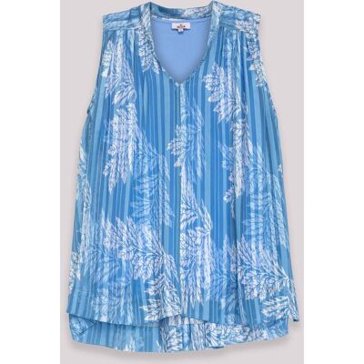 Niza Blusa de mujer estampada sin mangas con bajo asimétrico. (40) Blanco mujer Niza Blusa de mujer estampada sin mangas con bajo asimétrico. (40) Blanco mujer