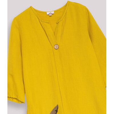 Niza Vestido midi recto con escote en pico y bordado vegetal. (46) Amarillo mujer Niza Vestido midi recto con escote en pico y bordado vegetal. (46) Amarillo mujer