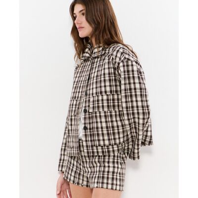 Brownie Chaqueta corta de mujer de cuadros. (32) Crudo mujer Brownie Chaqueta corta de mujer de cuadros. (32) Crudo mujer