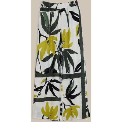 Trucco Pantalón ancho de mujer estampado. (L) Blanco / Verde mujer Trucco Pantalón ancho de mujer estampado. (L) Blanco / Verde mujer