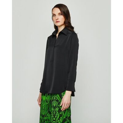 Mirto Blusa de mujer fluida con botonadura oculta. (XXL) Negro mujer Mirto Blusa de mujer fluida con botonadura oculta. (XXL) Negro mujer