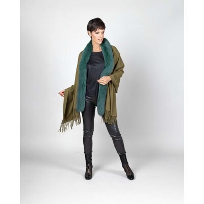 De la Roca Capa de mujer de lana con ribete de zorro. (42) Verde Oliva mujer De la Roca Capa de mujer de lana con ribete de zorro. (42) Verde Oliva mujer