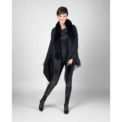 De la Roca Capa de mujer de lana con ribete de zorro. (42) Negro mujer De la Roca Capa de mujer de lana con ribete de zorro. (42) Negro mujer