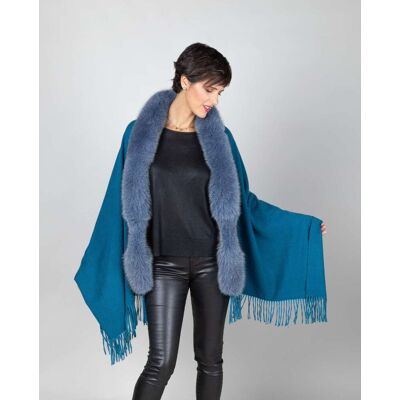 De la Roca Capa de mujer de lana con ribete de zorro. (42) Azul mujer De la Roca Capa de mujer de lana con ribete de zorro. (42) Azul mujer
