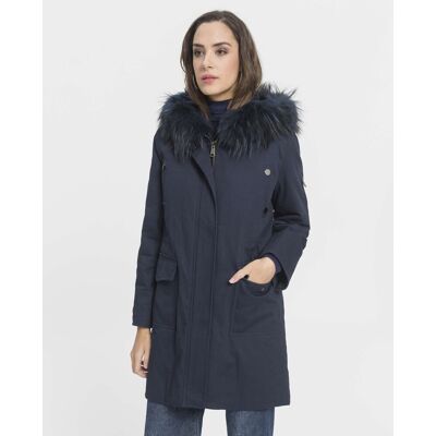 De la Roca Parka de mujer con forro de conejo y capucha. (44) Azul oscuro mujer De la Roca Parka de mujer con forro de conejo y capucha. (44) Azul oscuro mujer