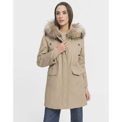 De la Roca Parka de mujer con forro de conejo y capucha. (44) Beige mujer De la Roca Parka de mujer con forro de conejo y capucha. (44) Beige mujer