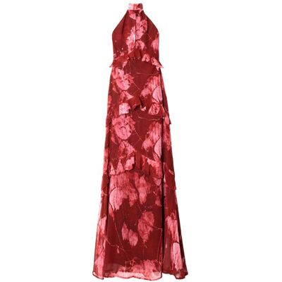 The-Are Vestido midi con escote halter y volantes. (40) Rojo mujer The-Are Vestido midi con escote halter y volantes. (40) Rojo mujer