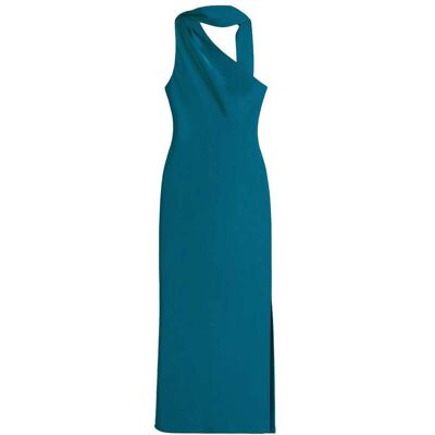 The-Are Vestido midi satinado con escote asimétrico y lazada. (38) Turquesa mujer The-Are Vestido midi satinado con escote asimétrico y lazada. (38) Turquesa mujer