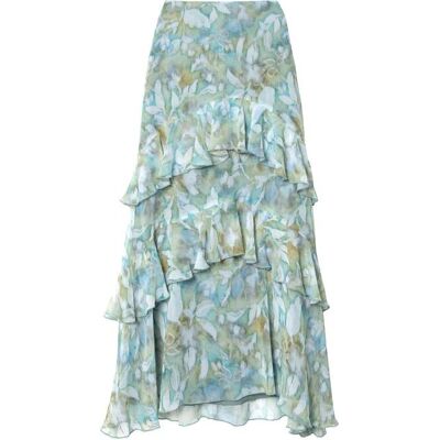 The-Are Falda midi evasé con volantes. (34) Azul claro mujer The-Are Falda midi evasé con volantes. (34) Azul claro mujer