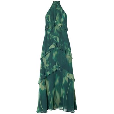 The-Are Vestido midi con escote halter y volantes. (40) Esmeralda mujer The-Are Vestido midi con escote halter y volantes. (40) Esmeralda mujer