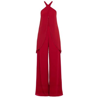 The-Are Mono largo con escote halter y camal ancho de mujer. (40) Rojo mujer The-Are Mono largo con escote halter y camal ancho de mujer. (40) Rojo mujer