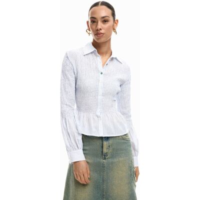 Desigual Camisa de mujer fruncida rayas. (36) Blanco mujer Desigual Camisa de mujer fruncida rayas. (36) Blanco mujer