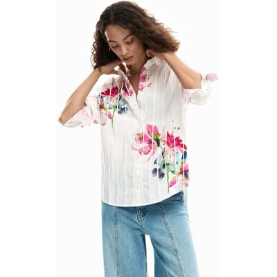 Desigual Camisa de mujer manga larga tableado flores. (42) Blanco mujer Desigual Camisa de mujer manga larga tableado flores. (42) Blanco mujer