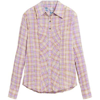 Desigual Camisa de mujer cuadros fruncido. (40) Rosa mujer Desigual Camisa de mujer cuadros fruncido. (40) Rosa mujer