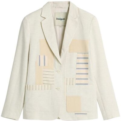 Desigual Blazer de mujer patchwork blanca. (40) Blanco mujer Desigual Blazer de mujer patchwork blanca. (40) Blanco mujer