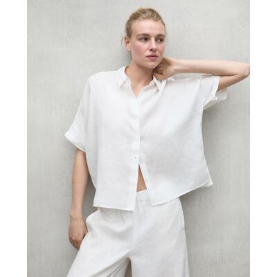 Ecoalf Camisa de mujer con cierre de botones y manga corta. (M) Blanco mujer Ecoalf Camisa de mujer con cierre de botones y manga corta. (M) Blanco mujer