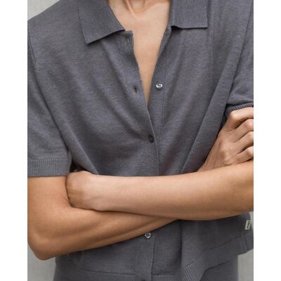 Ecoalf Jersey de mujer con cuello estilo polo y cierre de botones. (M) Gris mujer Ecoalf Jersey de mujer con cuello estilo polo y cierre de botones. (M) Gris mujer
