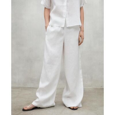 Ecoalf Pantalón ancho de mujre de lino con bolsillos. (XS) Blanco mujer Ecoalf Pantalón ancho de mujre de lino con bolsillos. (XS) Blanco mujer