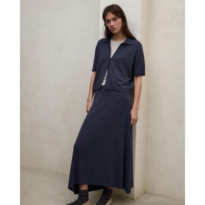 Ecoalf Falda midi con cintura elástica y corte acampanado. (38) Azul marino mujer Ecoalf Falda midi con cintura elástica y corte acampanado. (38) Azul marino mujer