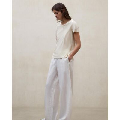 Ecoalf Pantalón ancho de mujer de lino con cintura elástica. (S) Blanco mujer Ecoalf Pantalón ancho de mujer de lino con cintura elástica. (S) Blanco mujer