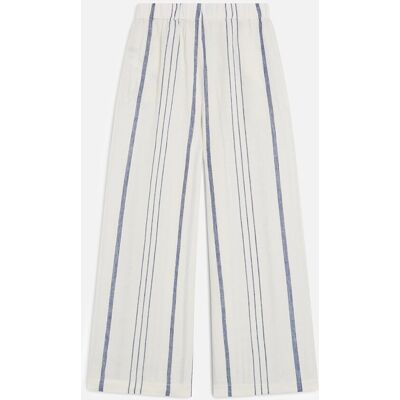 Ecoalf Pantalón ancho de mujer a rayas con cintura elástica. (L) Blanco mujer Ecoalf Pantalón ancho de mujer a rayas con cintura elástica. (L) Blanco mujer