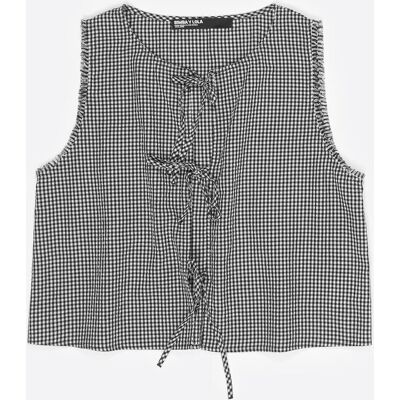 Bimba y Lola Top de mujer lazos y desflecados cuadros. (38) Negro mujer Bimba y Lola Top de mujer lazos y desflecados cuadros. (38) Negro mujer