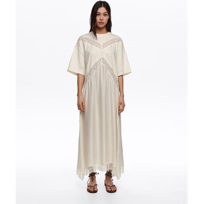 Bimba y Lola Vestido largo bimateria encajes. (38) Marfil mujer Bimba y Lola Vestido largo bimateria encajes. (38) Marfil mujer