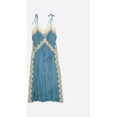 Bimba y Lola Vestido largo fluido con tirantes y encaje. (38) Azul claro mujer Bimba y Lola Vestido largo fluido con tirantes y encaje. (38) Azul claro mujer