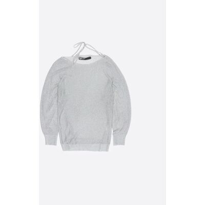 Bimba y Lola Jersey de mujer con escote barco y lazos cruzados. (XS) Plateado mujer Bimba y Lola Jersey de mujer con escote barco y lazos cruzados. (XS) Plateado mujer