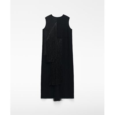 Adolfo Dominguez Vestido midi de punto intarsia con flecos. (38) Negro mujer Adolfo Dominguez Vestido midi de punto intarsia con flecos. (38) Negro mujer